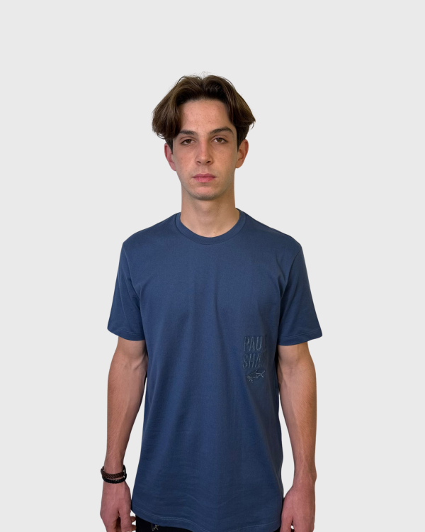 T-shirt Paul & Shark logo brodé Vintage Blue porté homme