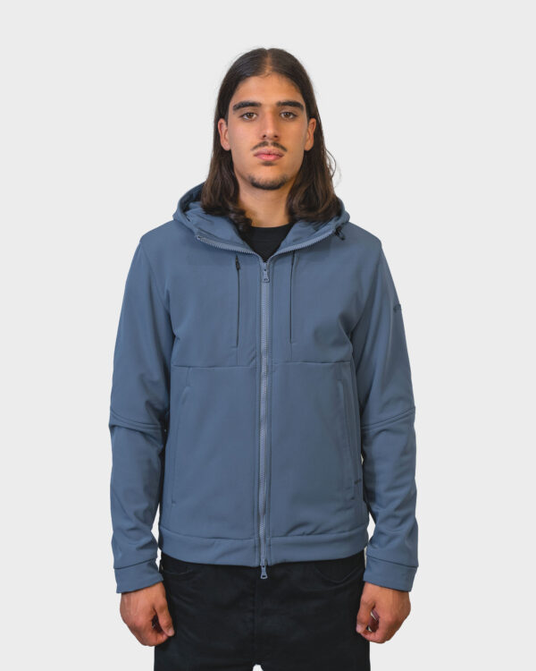 Vue de face Blouson Paul & Shark bleu clair avec capuche