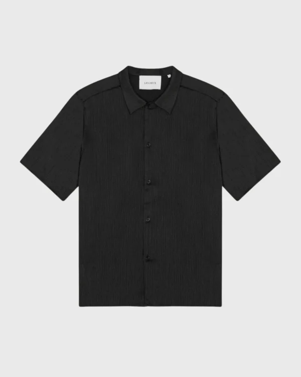 Chemise noire Les Deux Hector plissée manches courtes