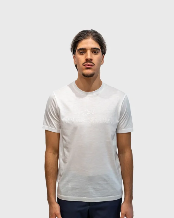 T-shirt Paul & Shark blanc brodé Shark homme