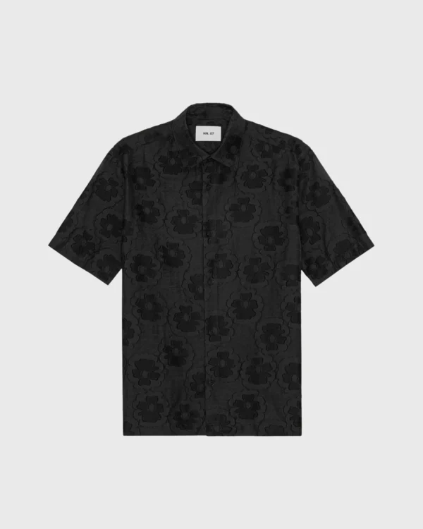 chemise NN07 Freddy noire homme manches courtes